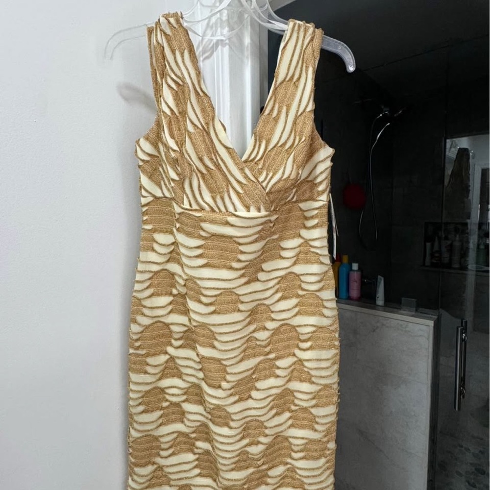 Elegant Cream and Gold Textured Dress